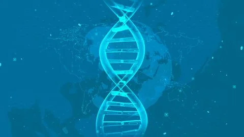 DNA Strand Overlay on World Map Highlighting Global Genetic Science Stock Illustration