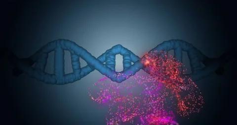 DNA strand with particles and glowing effects, scientific data processing Stock Footage 305816728