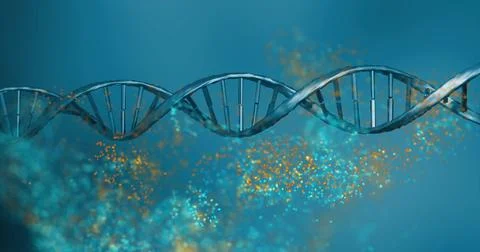 DNA strand with particles and light effects, scientific image Illustrazione stock