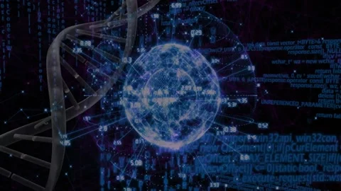 DNA strand processing scientific data with binary coding animation in school Stock Footage 329223518