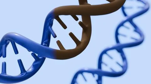 A DNA strand with rust, symbolizes a damage within genetic material. Illustration