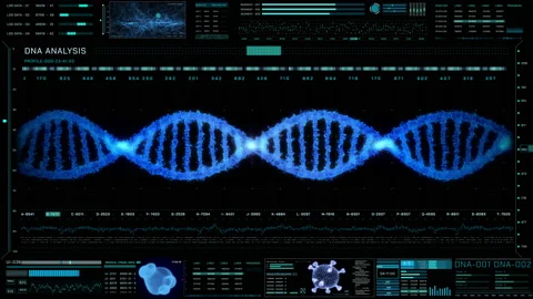 DNA Strand, Structure  Analysis in HUD Futuristic Element UI Display . Stock Footage 144260228