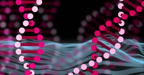 DNA strands and binary coding animation over undulating blue waves Stock Footage 307736805