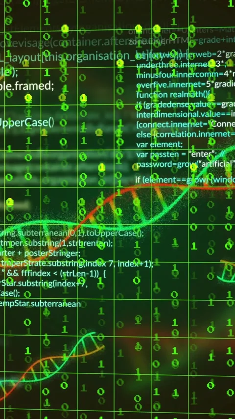 DNA strands and binary coding animation over scientific data processing 動画素材 319822651