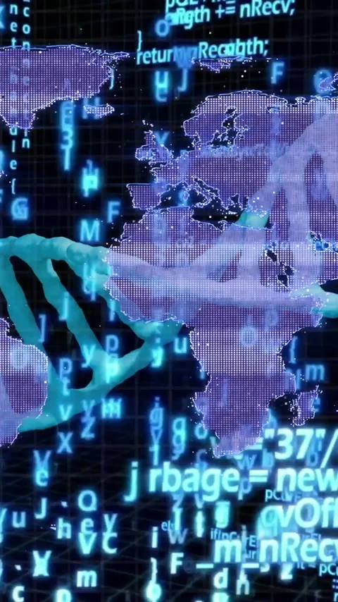 DNA strands and binary coding animation over world map Video stock 320150329