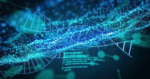 DNA strands and binary coding, scientific data processing image Stock Illustration