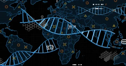 DNA strands and data processing over world map with Africa highlighted Stock Footage 329710074