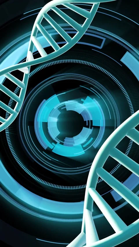 DNA strands and digital circles, scientific data processing animation Stock Footage 341956804