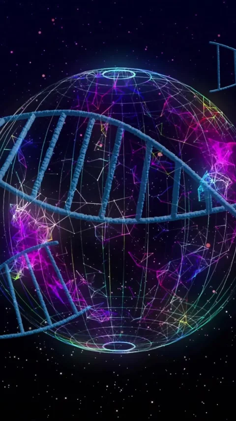 DNA strands and digital globe, scientific data processing animation Stock Footage 342916012