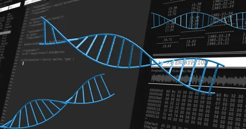 DNA strands and encryption code animation over digital data processing Stock Footage 304493578