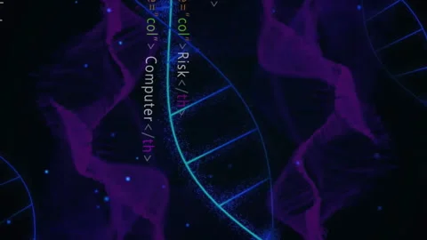 DNA strands and HTML code over digital data visualization Stock Footage 312662194