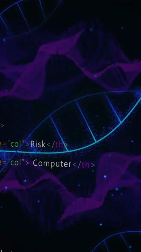 DNA strands and HTML code over digital data visualization Stock Footage 323780775