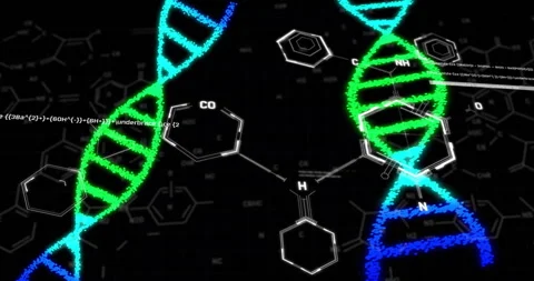 DNA strands and molecular structures, scientific data processing animation Stock Footage 307661358