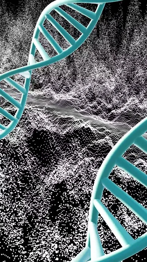 DNA strands and molecular structures over particle wave background Stock Footage 343824370