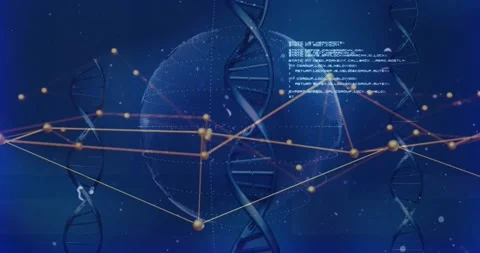 DNA strands and network connections animation over rotating globe with data Stock Footage 325705920
