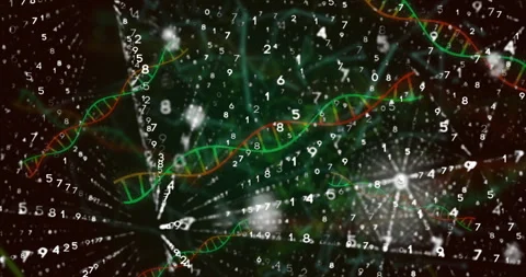 DNA strands and numbers intertwining in complex scientific data animation Stock-Footage 303675826