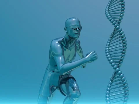 DNA strands and running man  - 3d illustration Stock-Illustration
