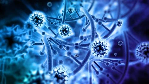 DNA strands background with blue color tones. 3D illustration Stock Illustration