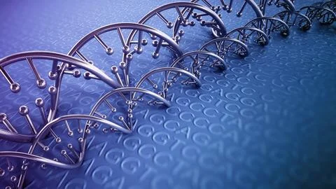 DNA strands background with blue color tones. 3D illustration Stock Illustration