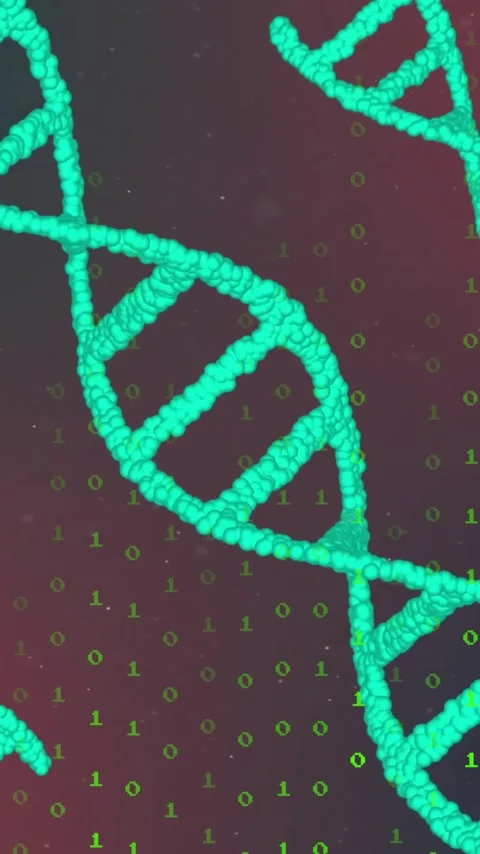 DNA strands with binary coding, processing scientific data in animation Stock Footage 344244682