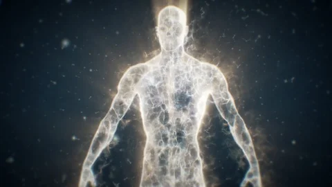 DNA String Reveals from Particles and turn into Human Energy Body (4k version) Stock Footage