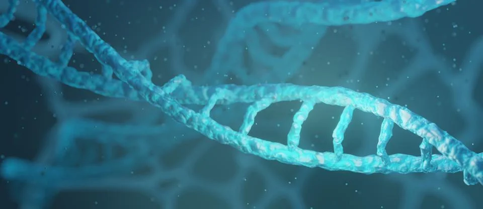 DNA structure, abstract background panorama wallpaper 3D Render Illustrazione stock