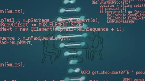 Dna structure and data processing over two people having a conversation icon on 库存影片 330287535