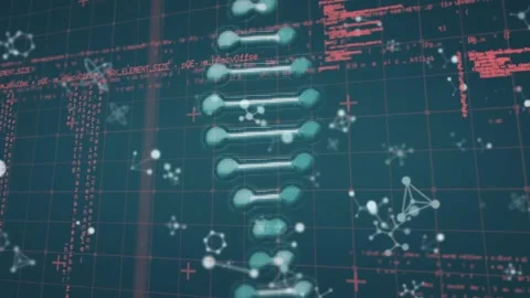 Dna structure and molecular structures over data processing against blue Stock Footage 327843912