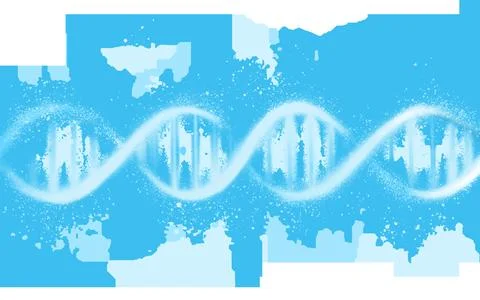 DNA structure, genetic code and science with neon blue isolated on png or Foto stock