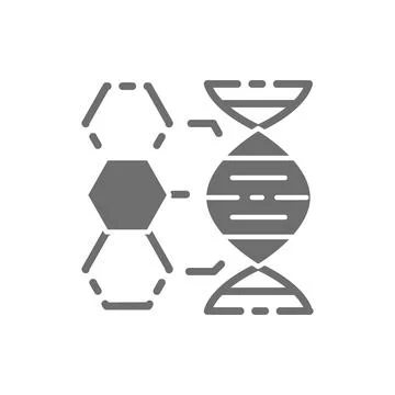 Dna structure, genetics, molecule analysis grey icon. Stockillustratie