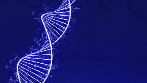 DNA structure image on blue background. Research and development of DNA str.. Stock Illustration