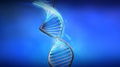 DNA structure model on blue background, 3D render. Stock Illustration