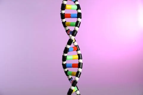 DNA structure model on color background, closeup 스톡 사진
