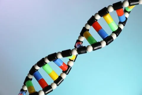 DNA structure model on color background, closeup Foto stock
