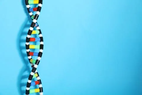 DNA structure model on light blue background, space for text 写真素材