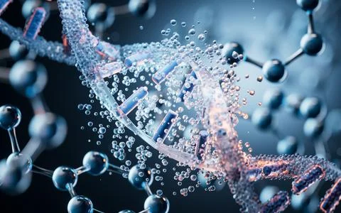 DNA structure with molecular background, 3d rendering. イラスト素材