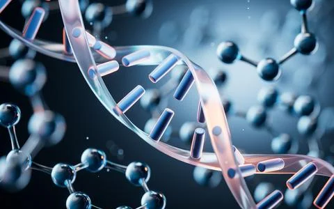 DNA structure with molecular background, 3d rendering. Illustrazione stock
