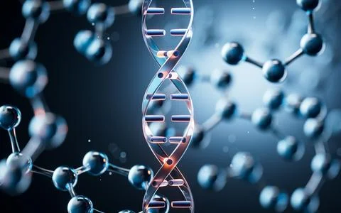 DNA structure with molecular background, 3d rendering. Illustrazione stock