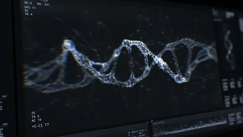 DNA structure research. Genome analyzing. Interface concept Video stock 130817479