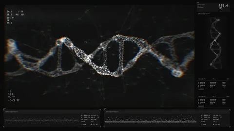 DNA structure research. Genome analyzing. Interface concept Video stock 130817494