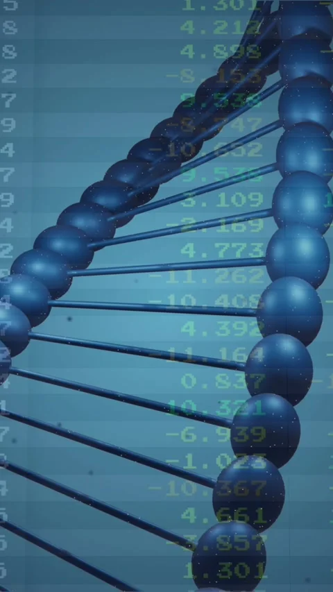 Dna structure spinning against financial data processing on blue background Stock Footage 341918398