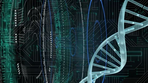 DNA structure spinning against microprocessor connections Vídeo Stock 135459964