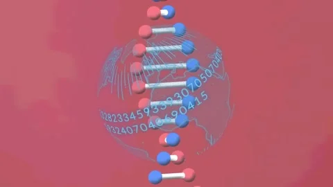 Dna structure spinning and binary coding data processing on over a globe against Stock Footage 325773745