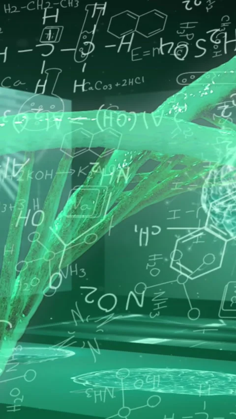 Dna structure spinning and chemical structures against screens on medical data Stock Footage 342004152