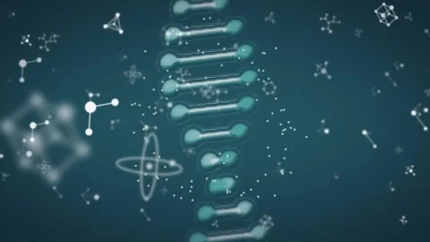 Dna structure spinning and molecular structures floating against blue background Stock Footage 327645442