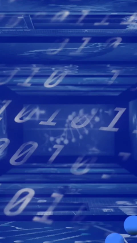 Dna structure spinning over screens on medical data processing against binary Stock Footage 331649644