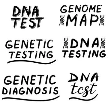 DNA test, Genetic testing, diagnostic. Lettering calligraphy set illustration イラスト素材
