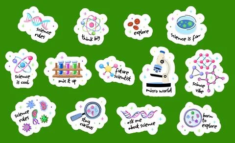 DNA Test Science Sticker Pack, Cute Genetics Biology Clipart, Microscope At.. Stock Illustration