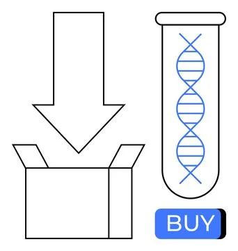 DNA Testing Kit Purchase Concept with Arrow, Open Box, and Buy Button Illustrazione stock