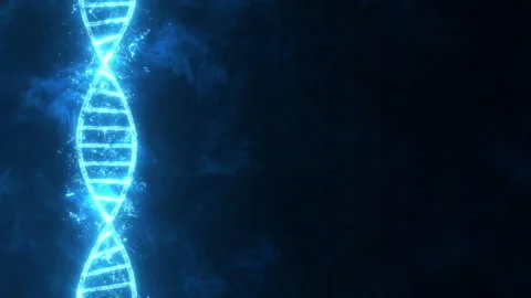DNA transmission glowing rotating 3D animation on dark blue background. Stock Footage 325653235